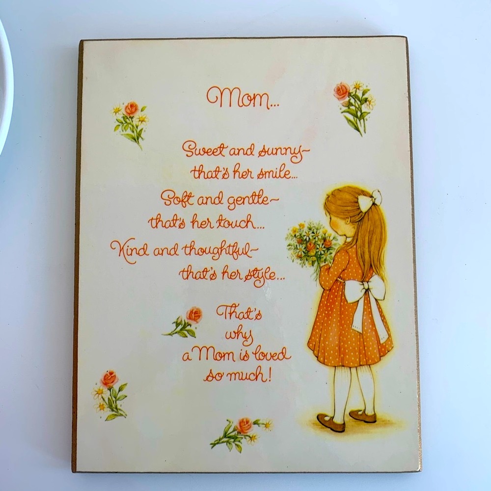 🟢 Mom Poem Wood Plaque Vintage American Greetings 1970s holiday gift gold trim